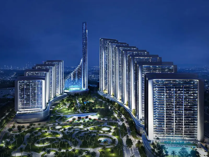 Binghatti City, vista aérea nocturna